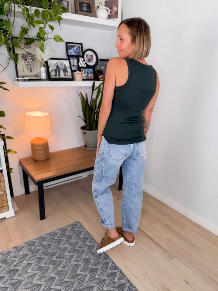 Beth Ribbed Tank Top- HUNTER GREEN