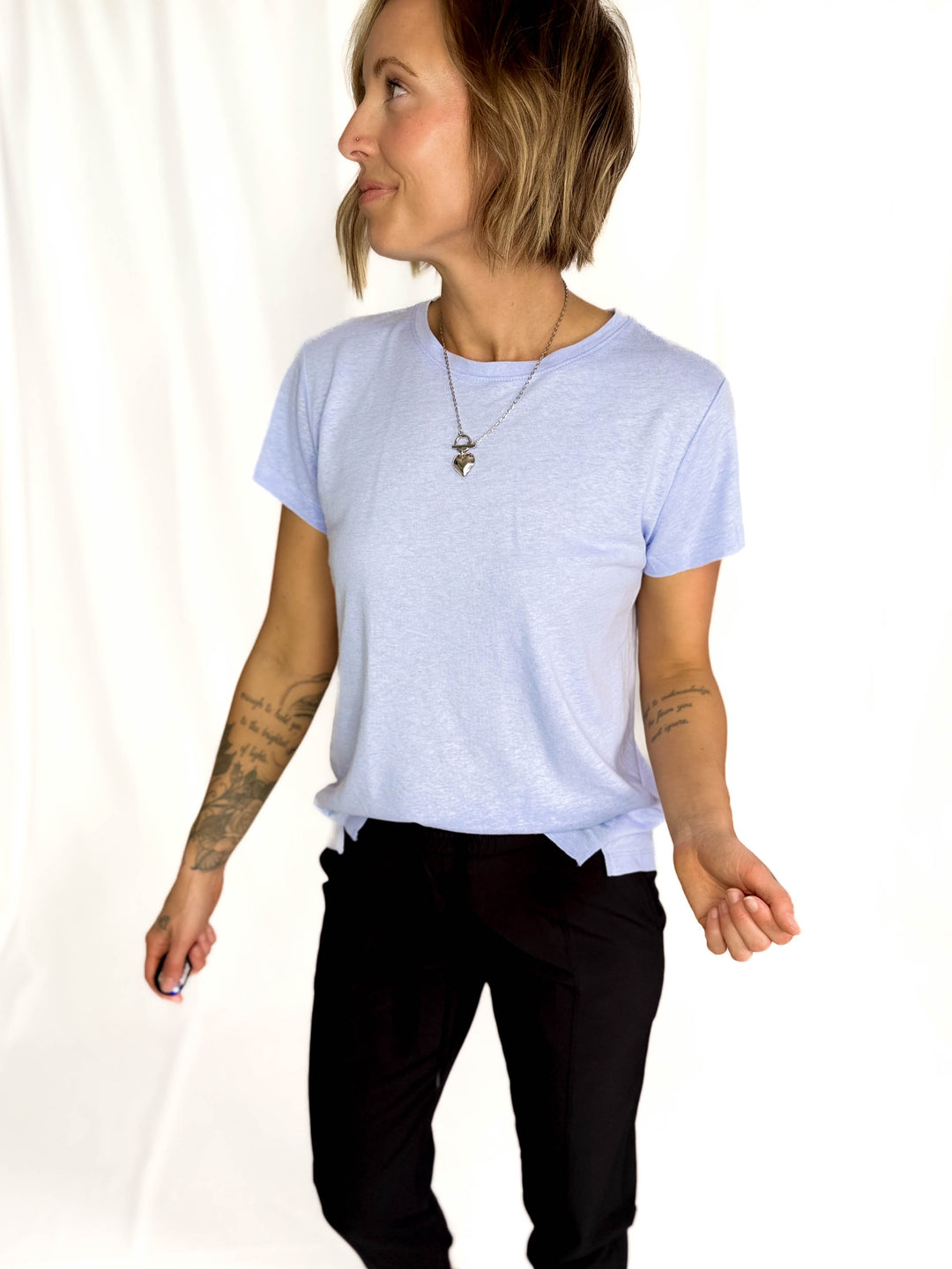 Solena Classic Round Hem Tee- CHAMBRAY-FINAL SALE