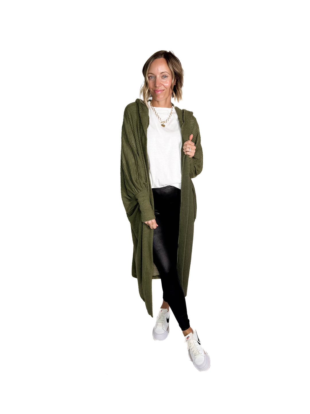 Myah Waffle Duster Cardigan- DARK OLIVE