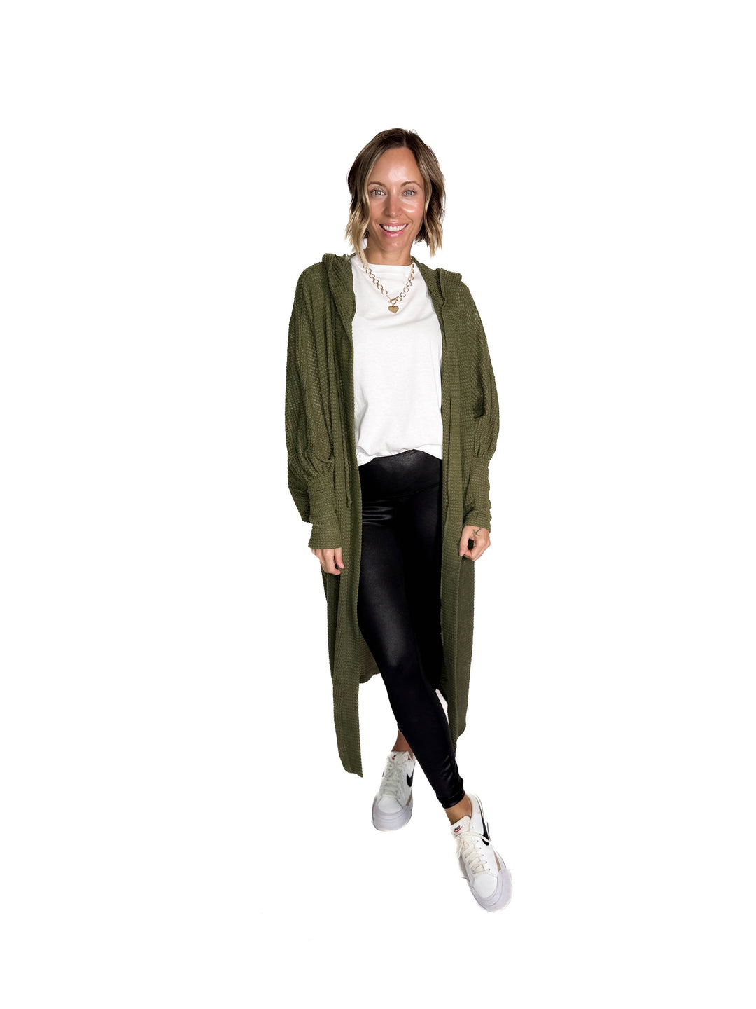 Myah Waffle Duster Cardigan- DARK OLIVE
