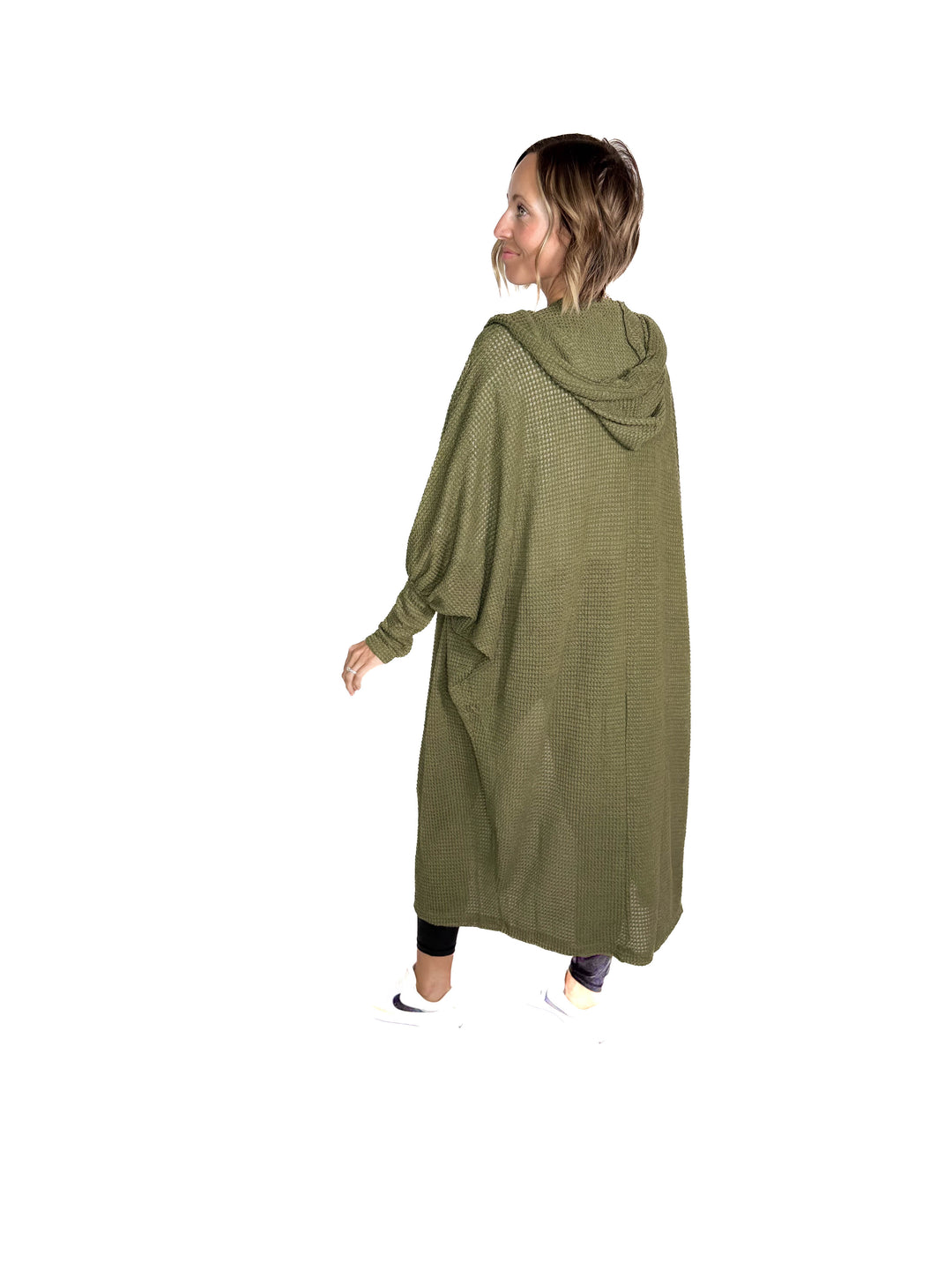 Myah Waffle Duster Cardigan- DARK OLIVE