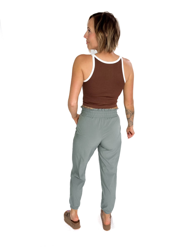 Thea Front Snap Button Contrast Top- BROWN