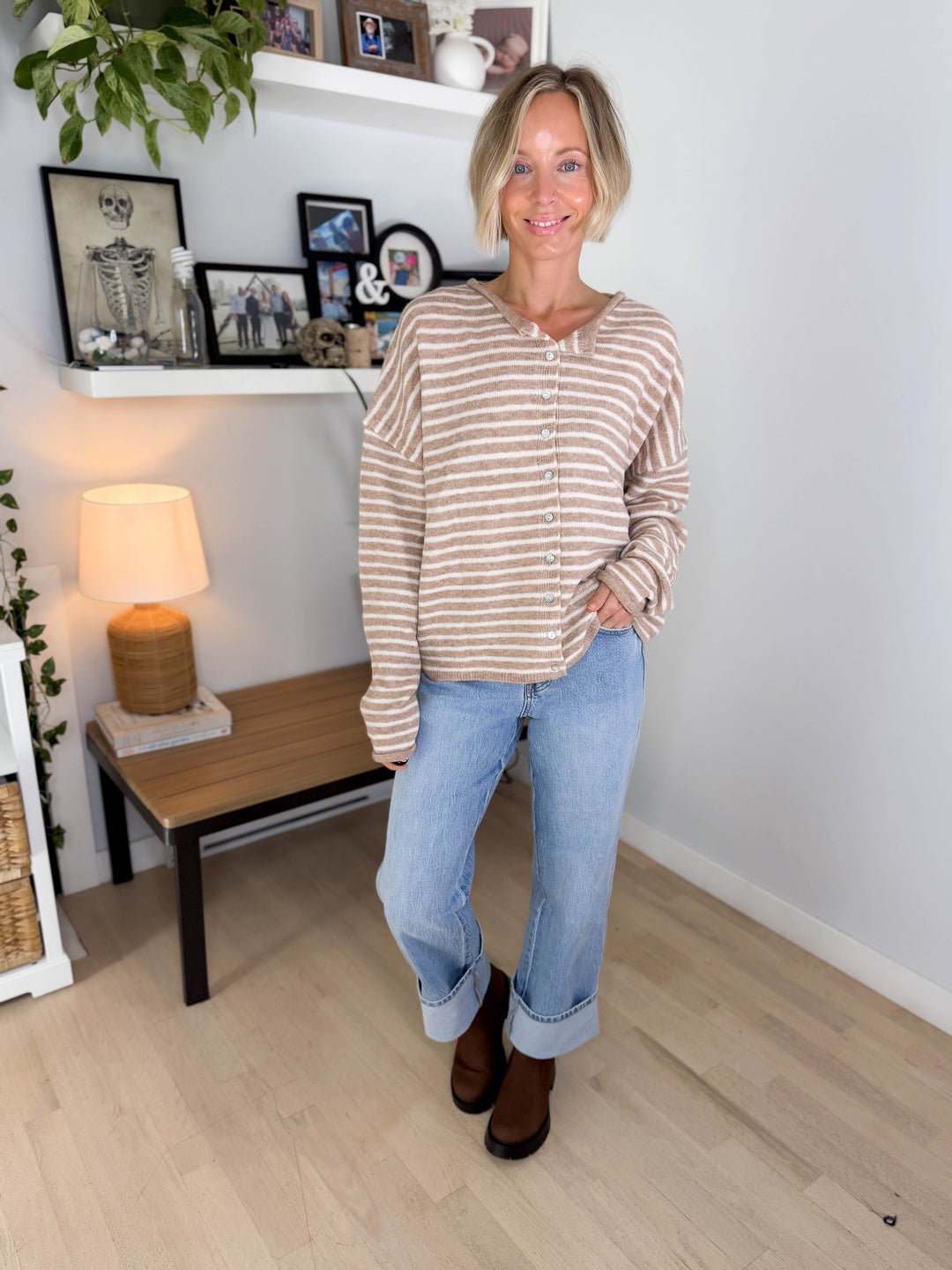 Quinn Button Down Sweater- MOCHA