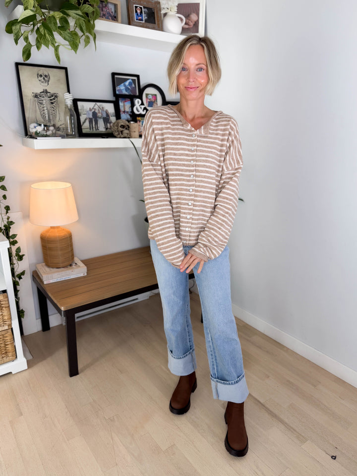 Quinn Button Down Sweater- MOCHA