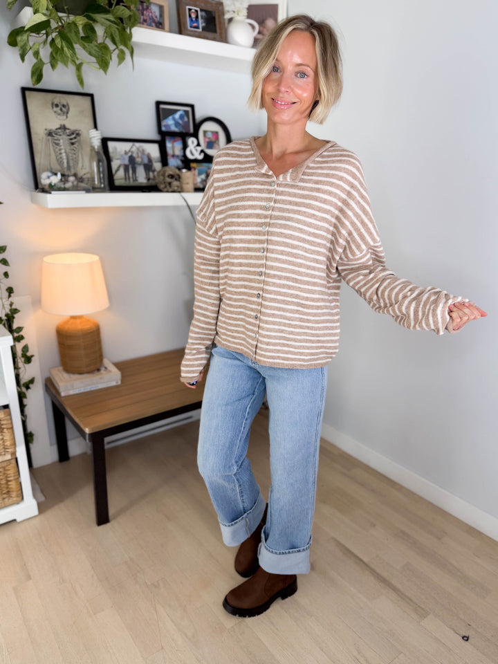 Quinn Button Down Sweater- MOCHA