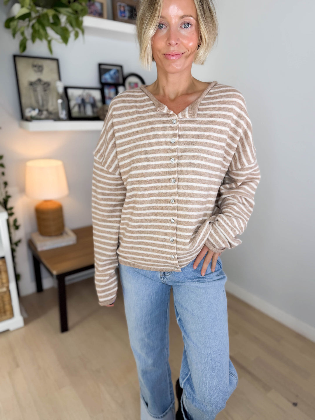 Quinn Button Down Sweater- MOCHA