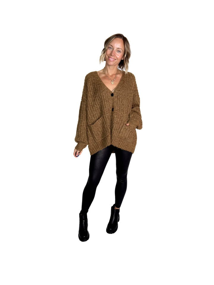 Monroe Oversized Button Sweater Cardigan- KHAKI
