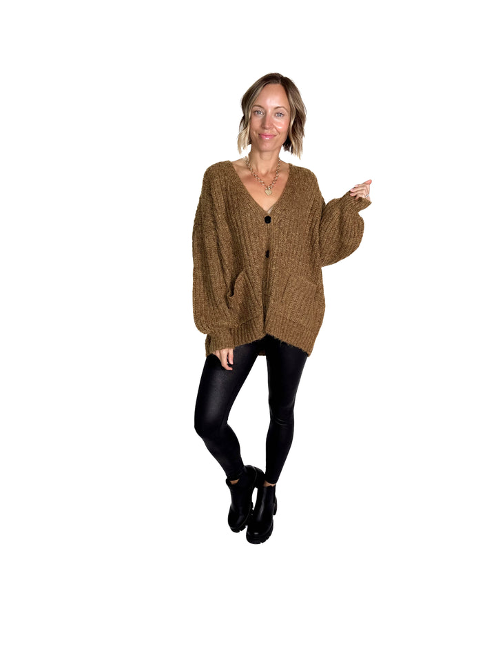 Monroe Oversized Button Sweater Cardigan- KHAKI