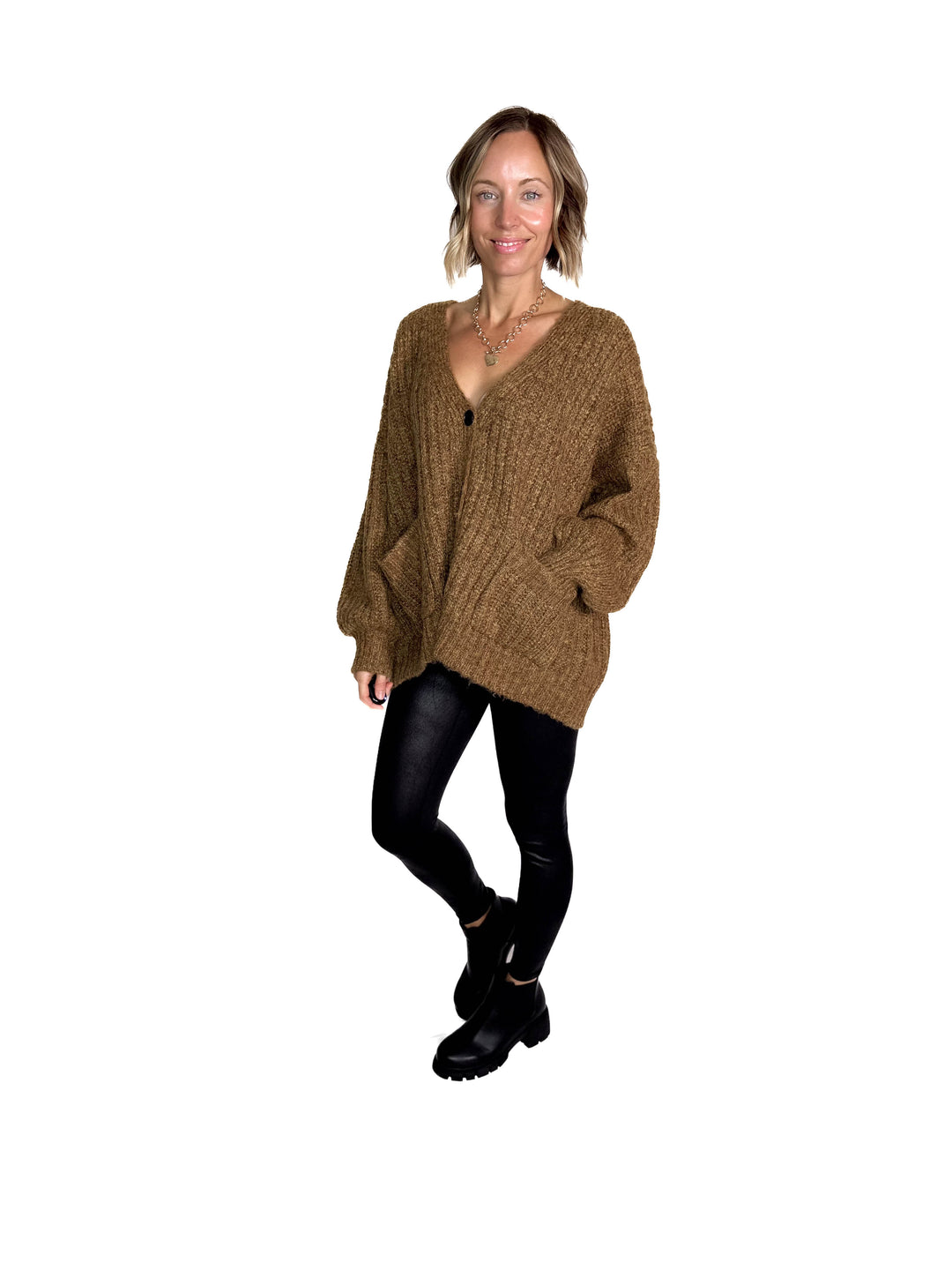 Monroe Oversized Button Sweater Cardigan- KHAKI