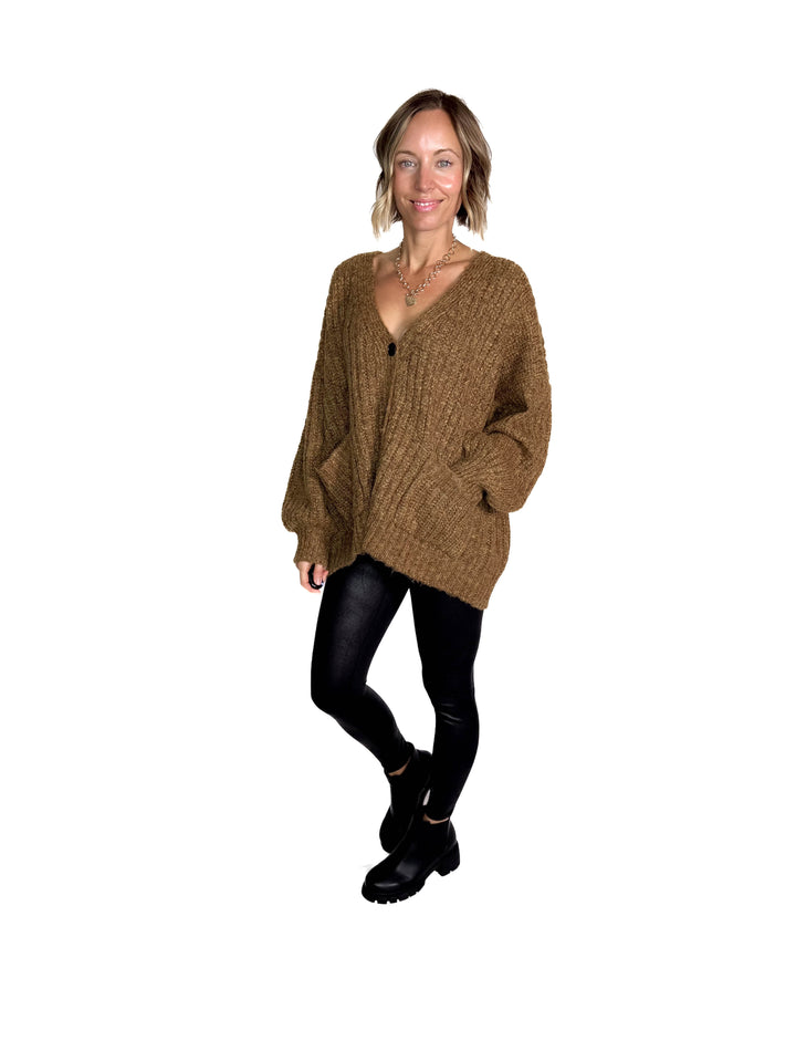 Monroe Oversized Button Sweater Cardigan- KHAKI