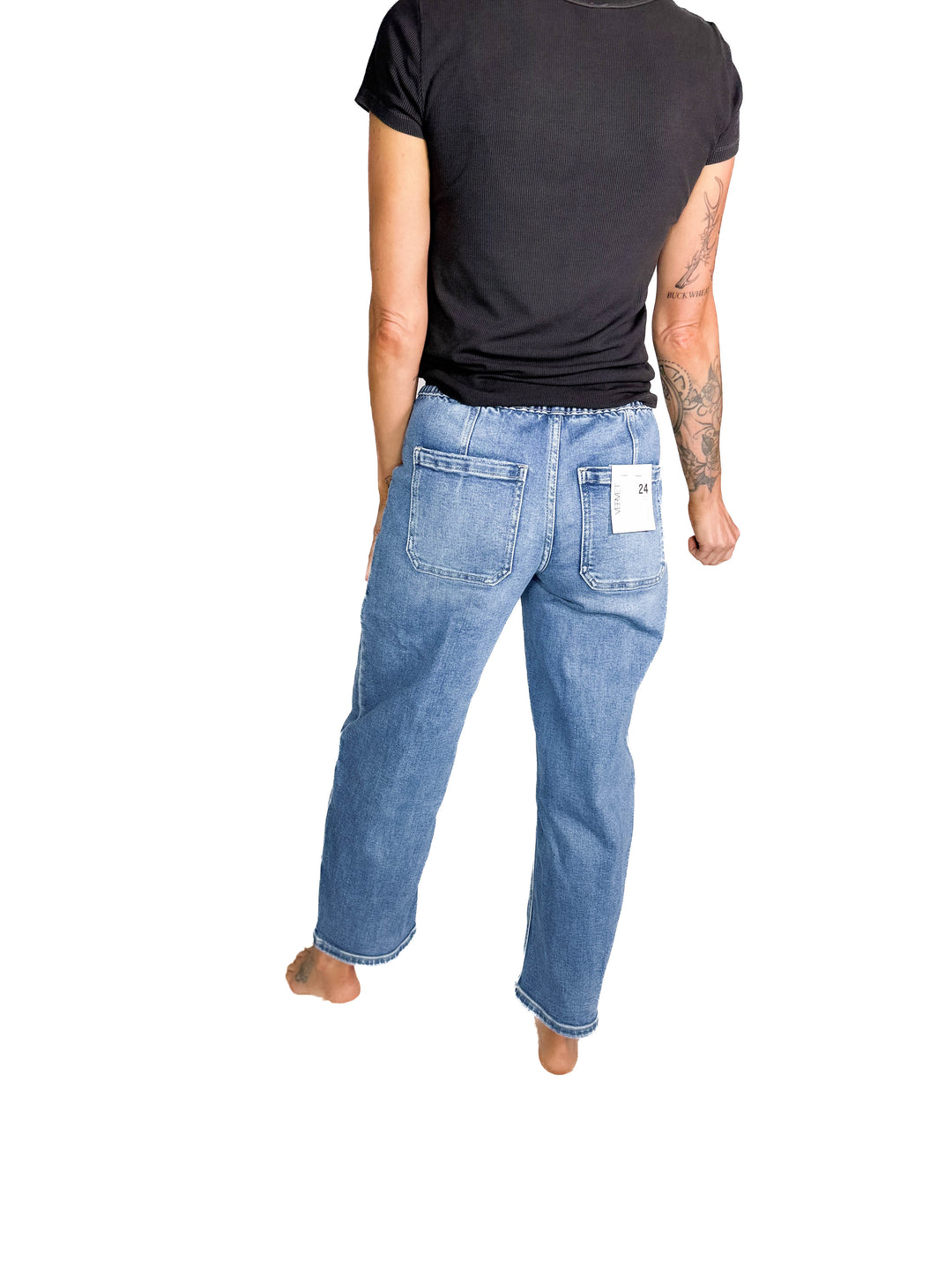 VERVET Eadan High Rise Drawstring Barrel Jean- MEDIUM WASH