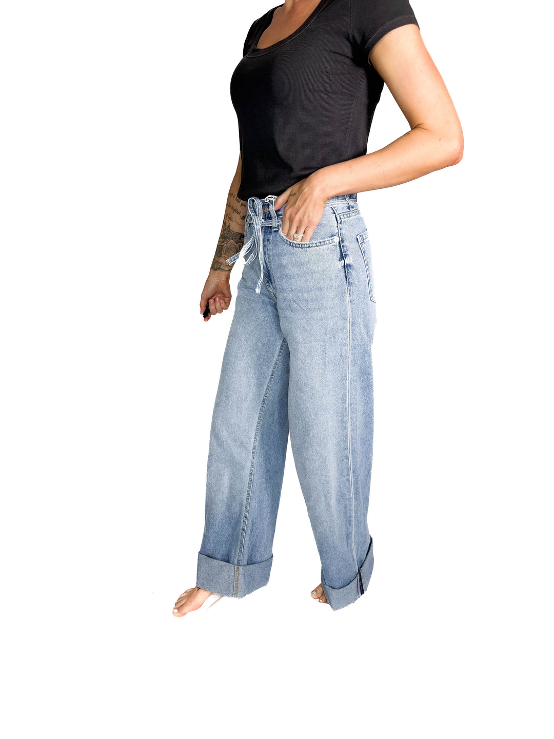 ONLY Bronwyn Removable Tie Waist Jean- LIGHT WASH