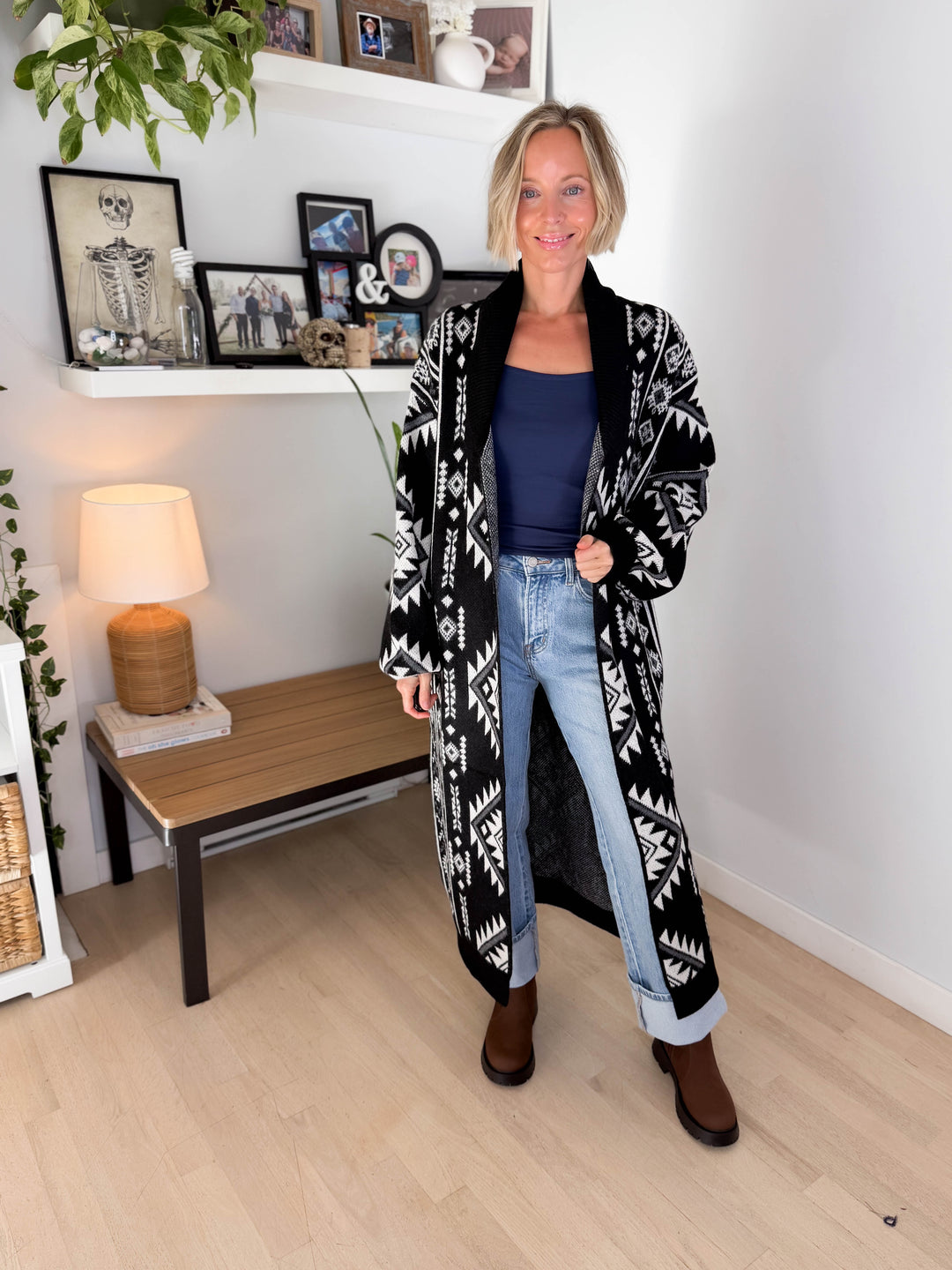 Lennox Western Style Coatigan- BLACK & WHITE