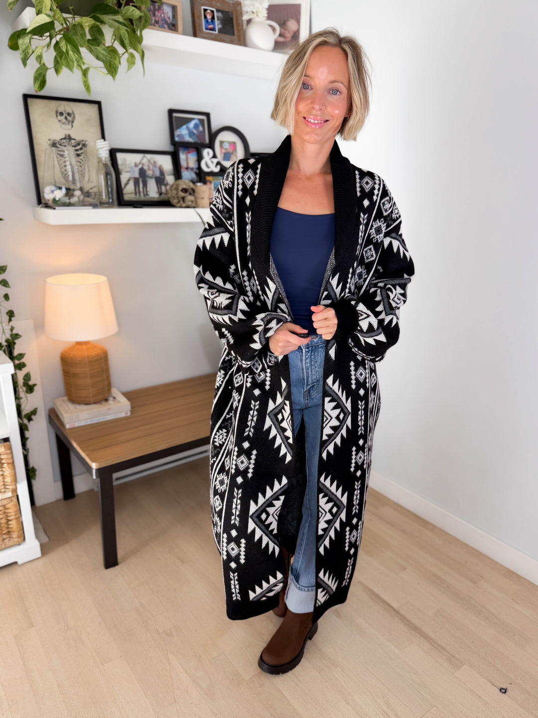 Lennox Western Style Coatigan- BLACK & WHITE