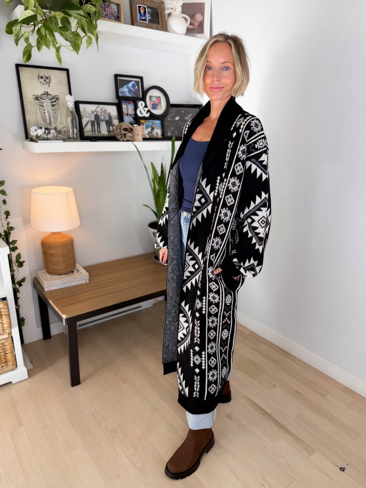 Lennox Western Style Coatigan- BLACK & WHITE