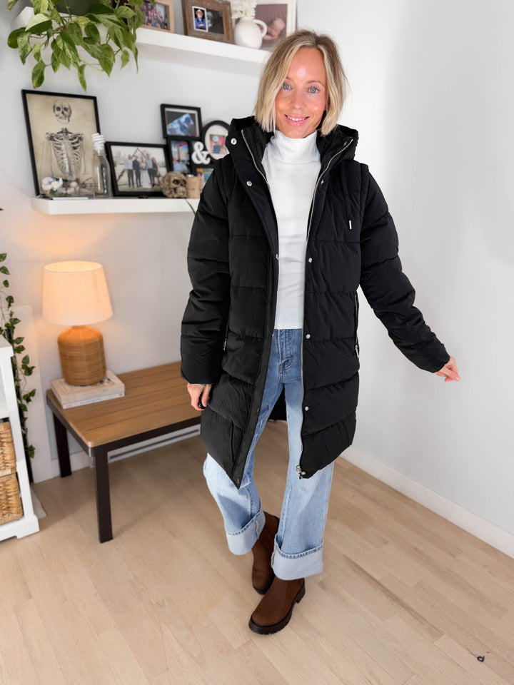 Only Dixie 2-In-1 Puffer Water Repellent Coat- BLACK