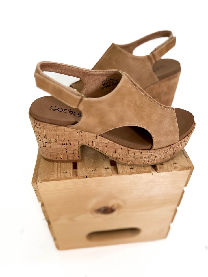 CORKYS  Miss Carley Comfort Heel Sandal- CARAMEL-FINAL SALE *10*