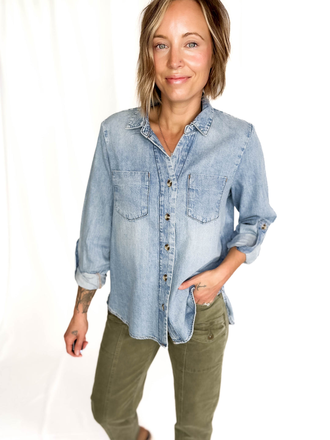 ONLY Yasmin Denim Button Down Top-FINAL SALE