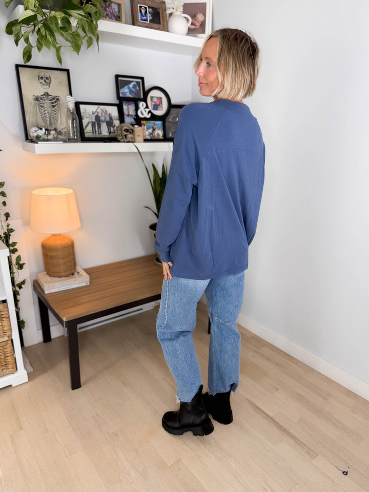 Mono B Scottie Pima Cotton Mockneck Long Sleeve- OCEAN