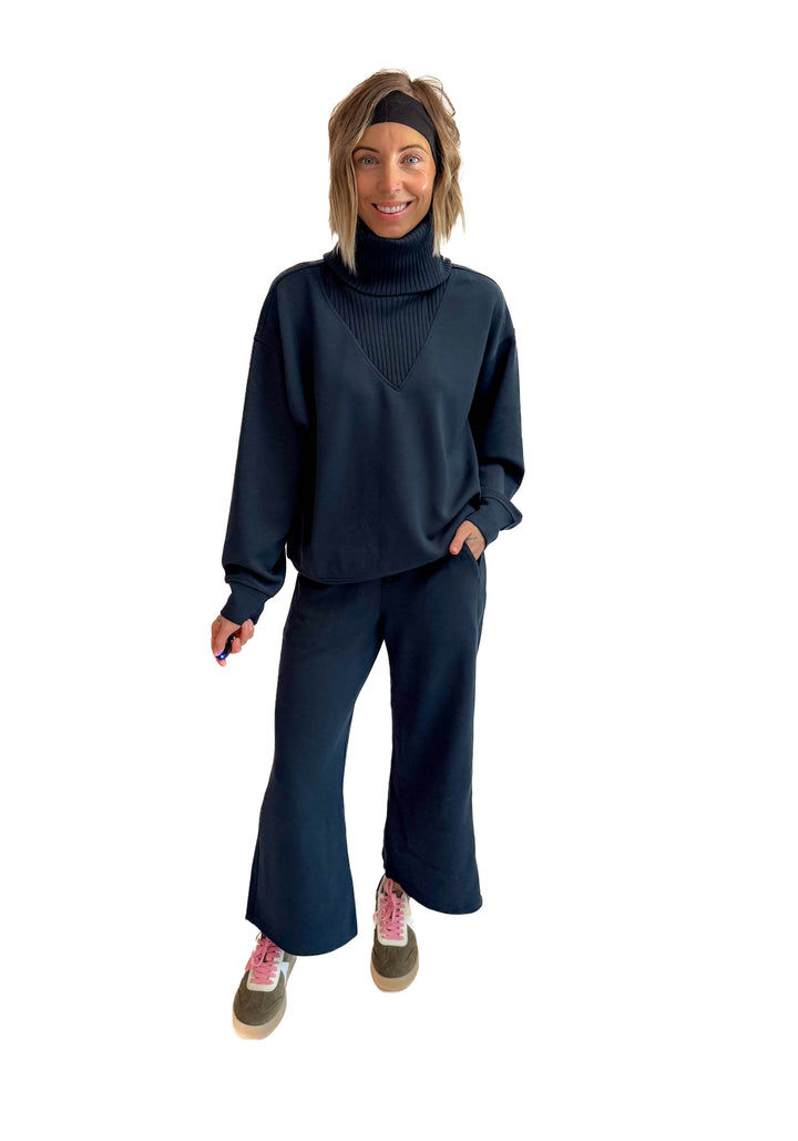 Lemmy Modal Ribbed Turtle Neck Pullover- NAVY TEAL