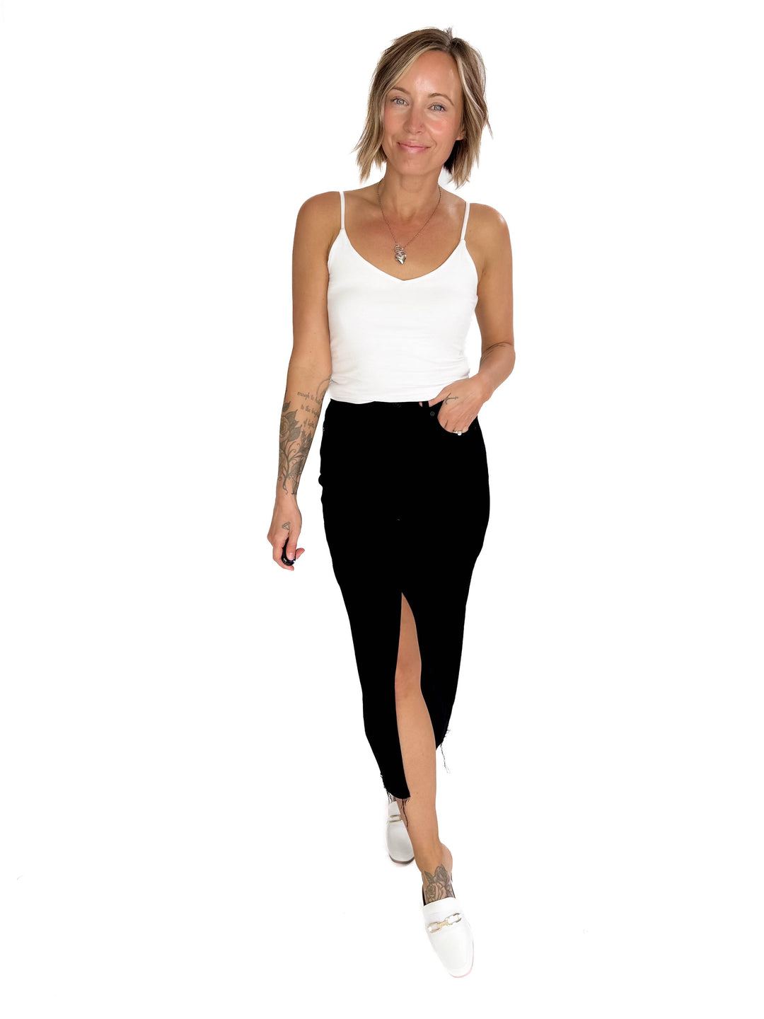 HIDDEN JEANS  Demi High Waist Denim Skirt- BLACK