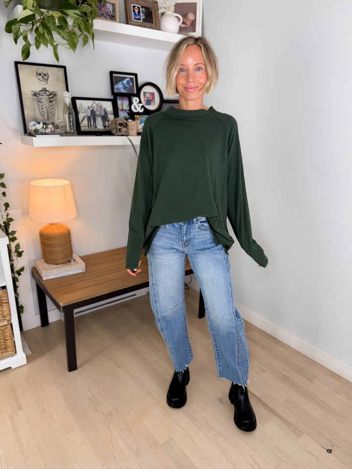 Mono B Scottie Pima Cotton Mockneck Long Sleeve- SYCAMORE