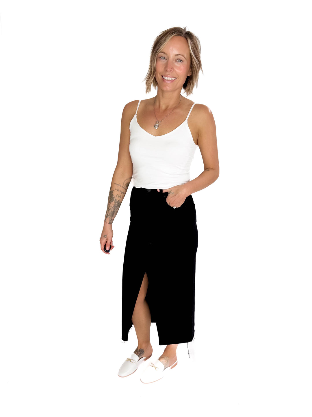 HIDDEN JEANS  Demi High Waist Denim Skirt- BLACK