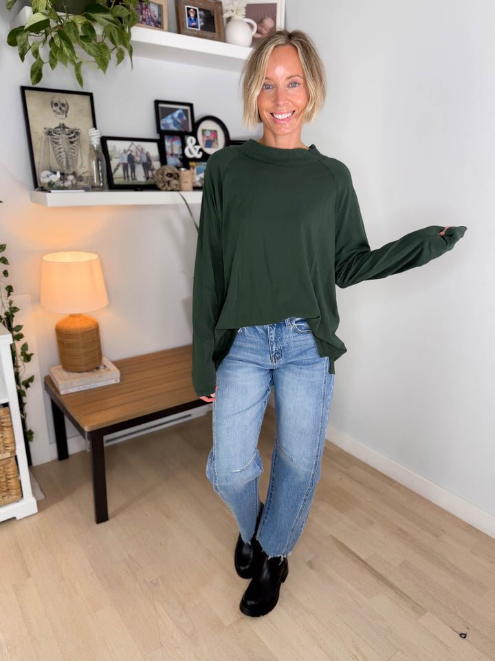 Mono B Scottie Pima Cotton Mockneck Long Sleeve- SYCAMORE
