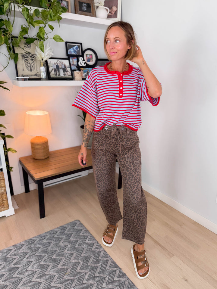 Palmer Striped Short Sleeve Henley- BLUE/RED