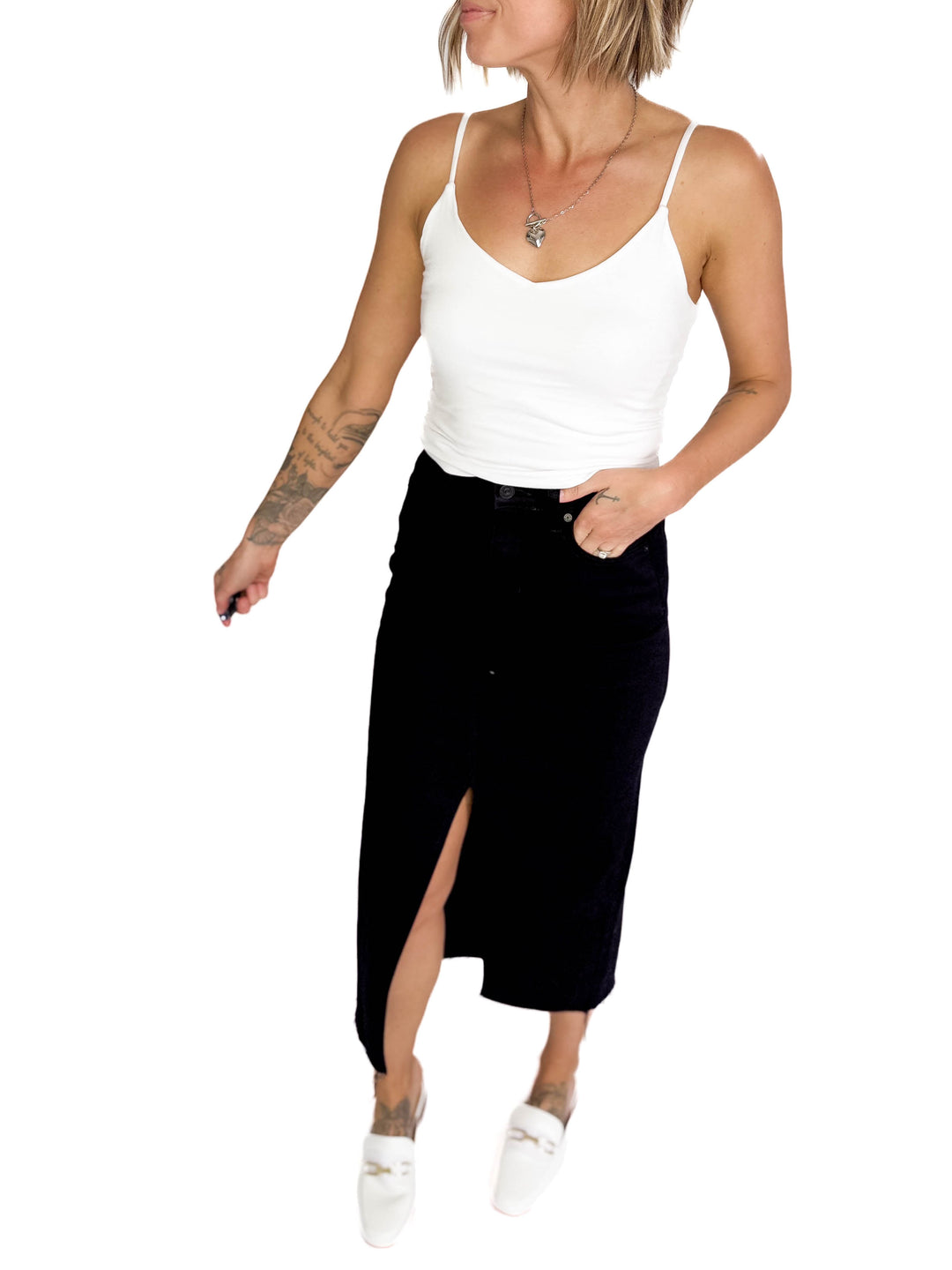 HIDDEN JEANS  Demi High Waist Denim Skirt- BLACK