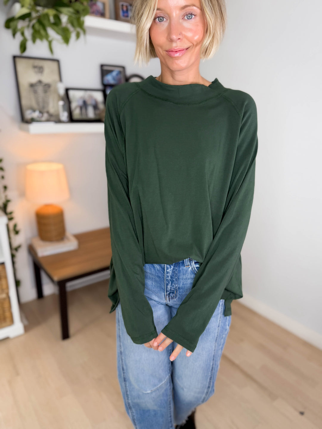 Mono B Scottie Pima Cotton Mockneck Long Sleeve- SYCAMORE