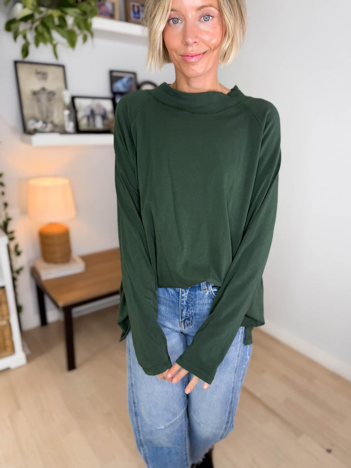 Mono B Scottie Pima Cotton Mockneck Long Sleeve- SYCAMORE