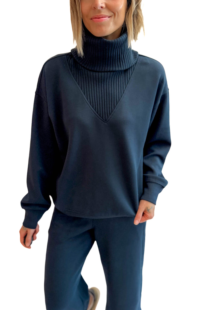 Lemmy Modal Ribbed Turtle Neck Pullover- NAVY TEAL