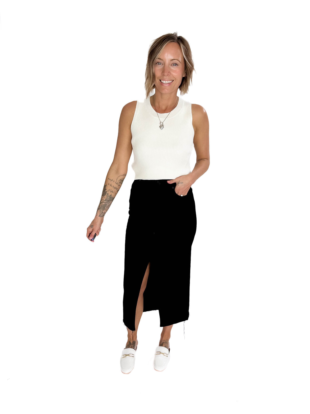 HIDDEN JEANS  Demi High Waist Denim Skirt- BLACK
