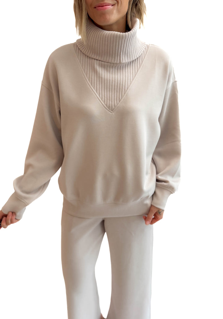 Lemmy Modal Ribbed Turtle Neck Pullover- MOCHA CREAM