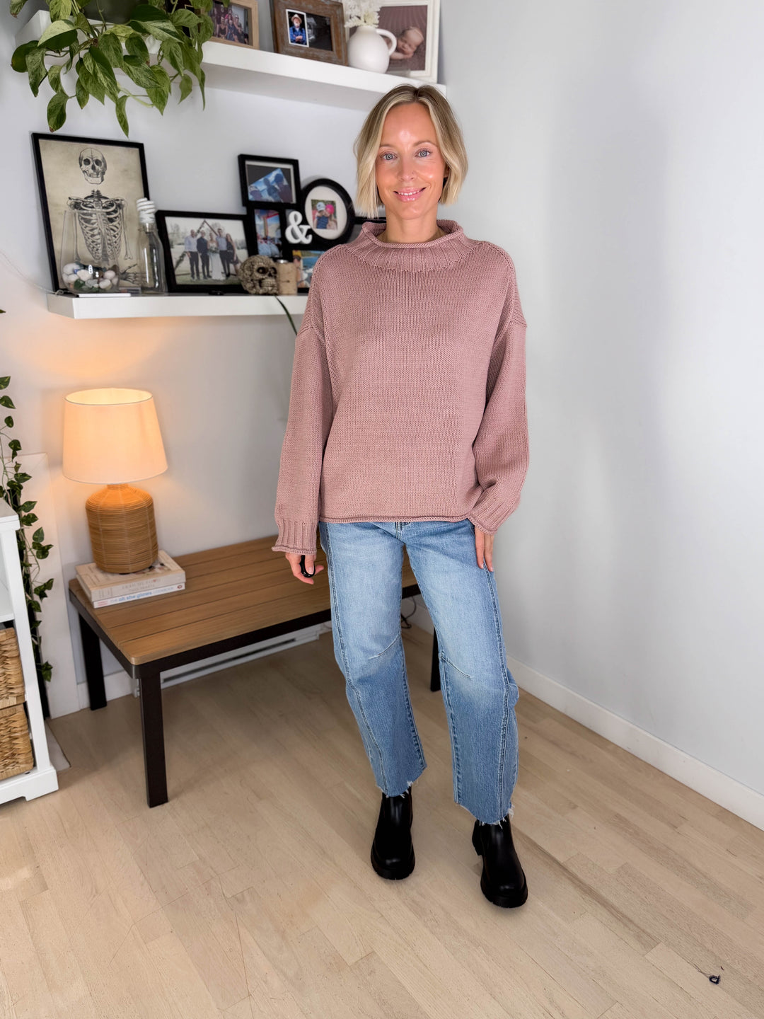 Bella Fisherman Knit Sweater- MAUVE