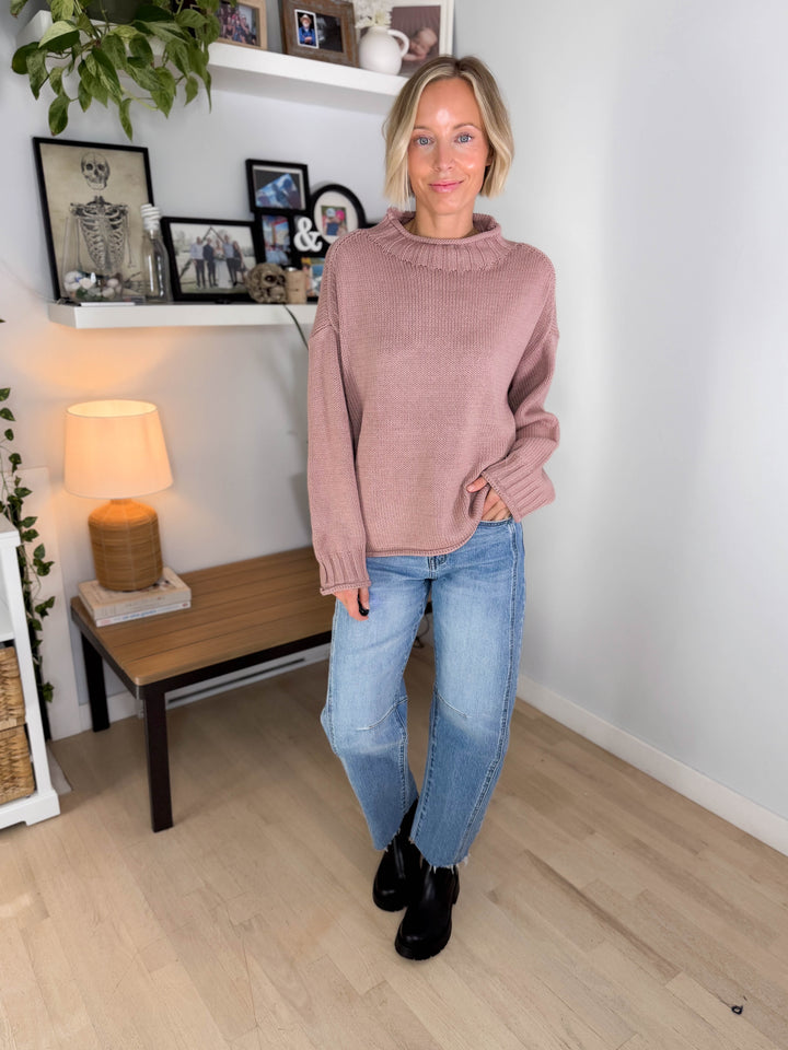 Bella Fisherman Knit Sweater- MAUVE