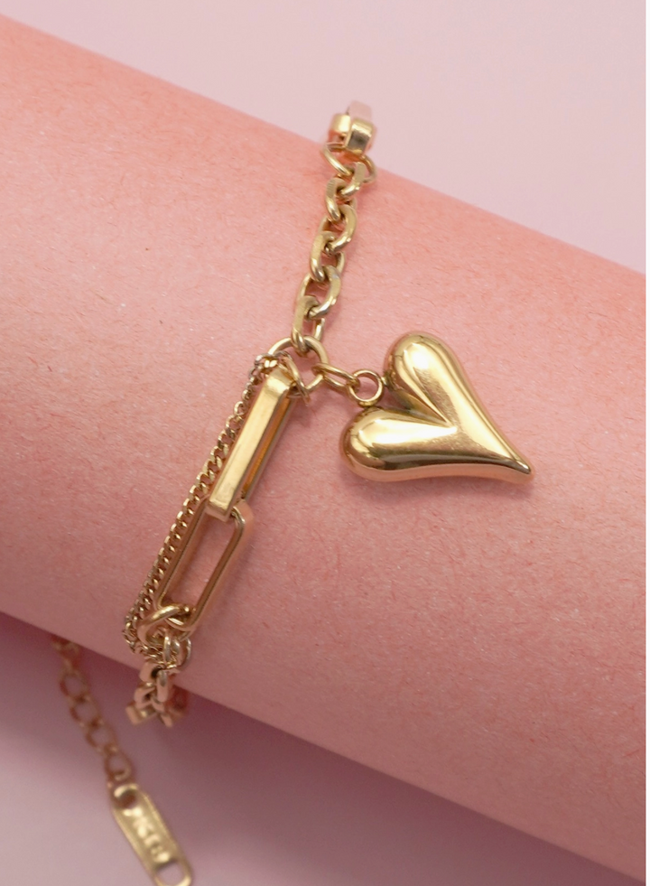 Rozz Tarnish Free Heart Bracelet- GOLD
