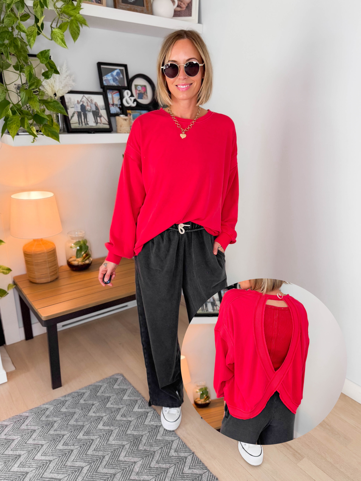 Stella Open Back Pullover- RED