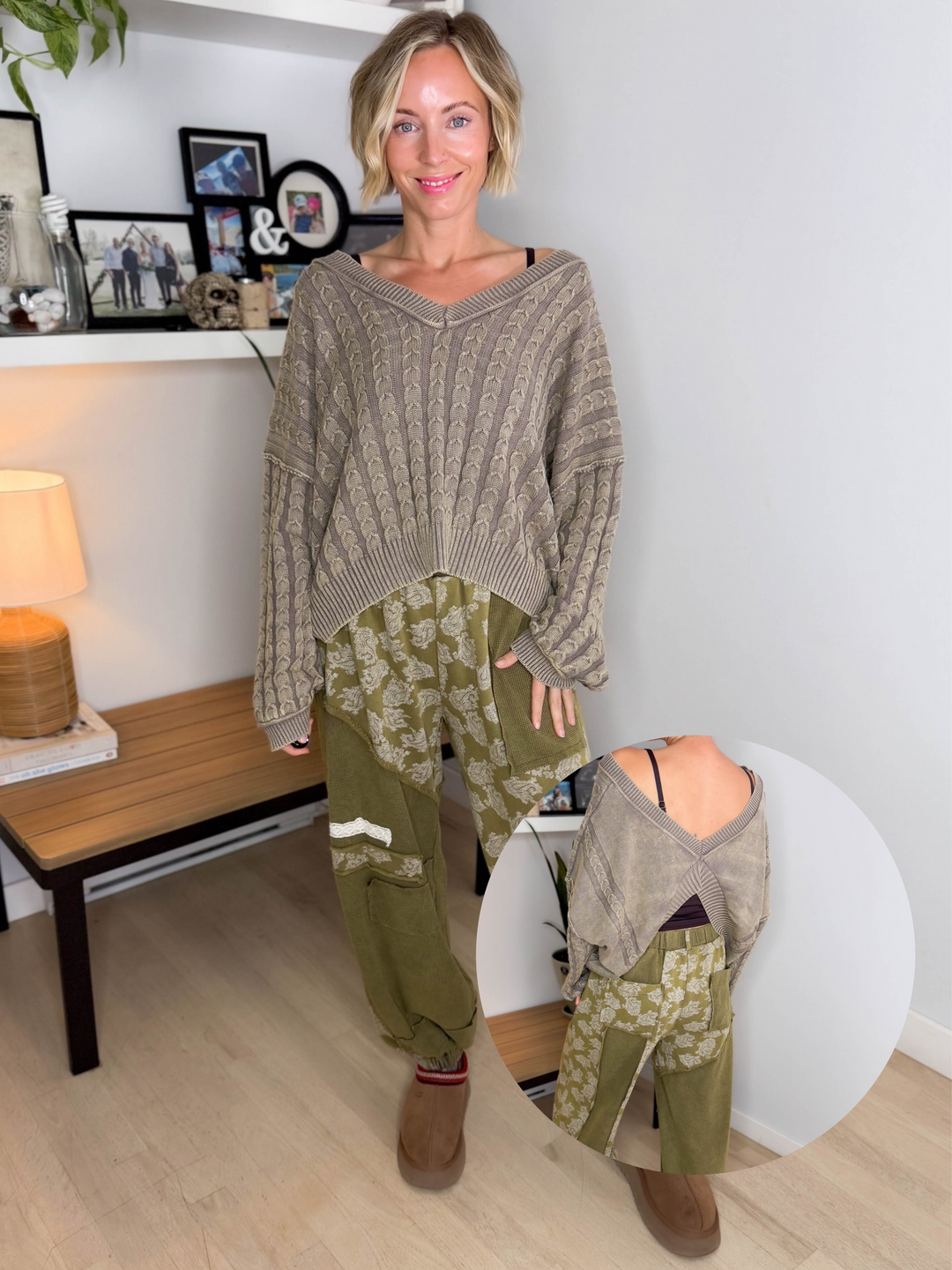 POL Olive Branch Knit Sweater- OLIVE