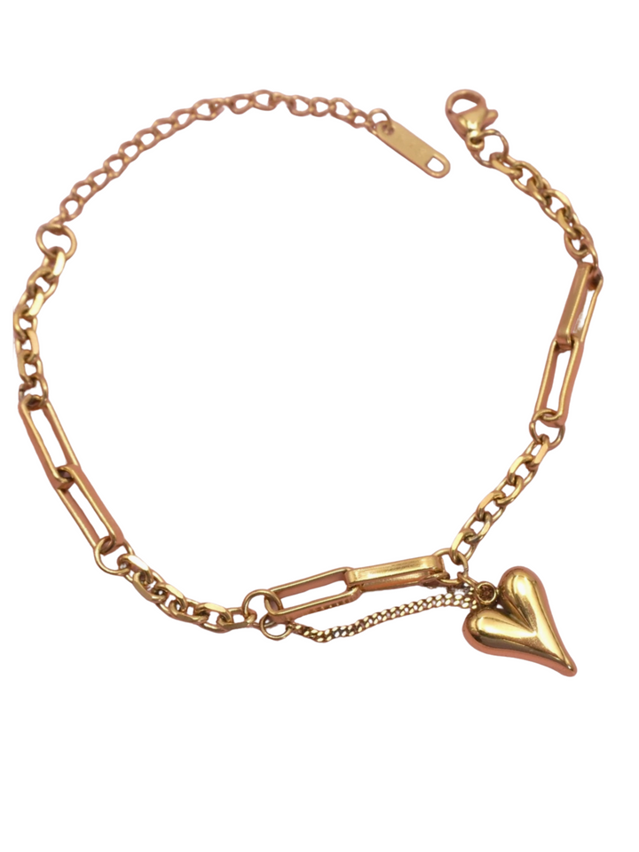 Rozz Tarnish Free Heart Bracelet- GOLD