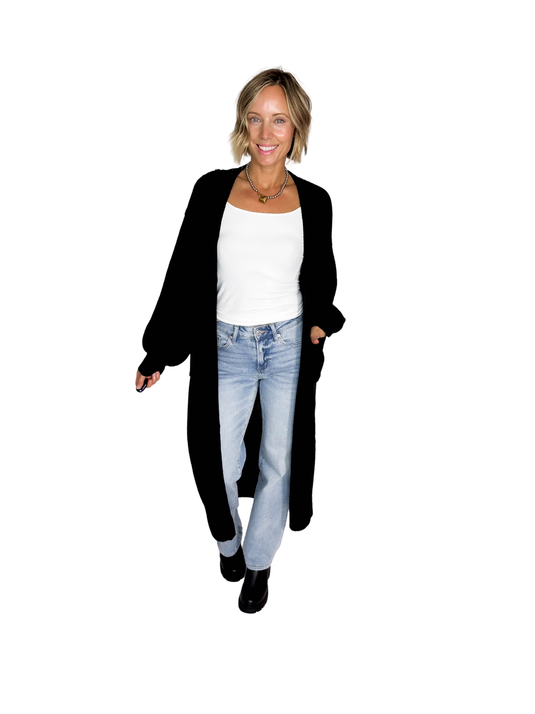 Sanderson Long Knit Duster Cardigan- BLACK