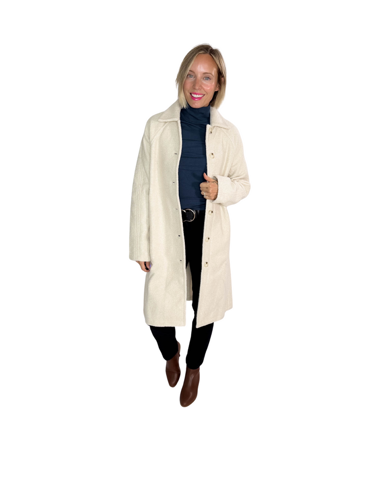 Frosty Boucle Long Button Coat- ECRU OATMEAL