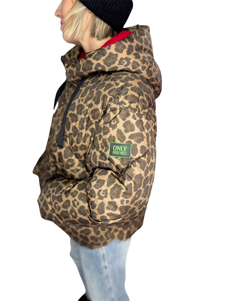 ONLY Lassie Hooded Puffer Jacket- LEOPARD
