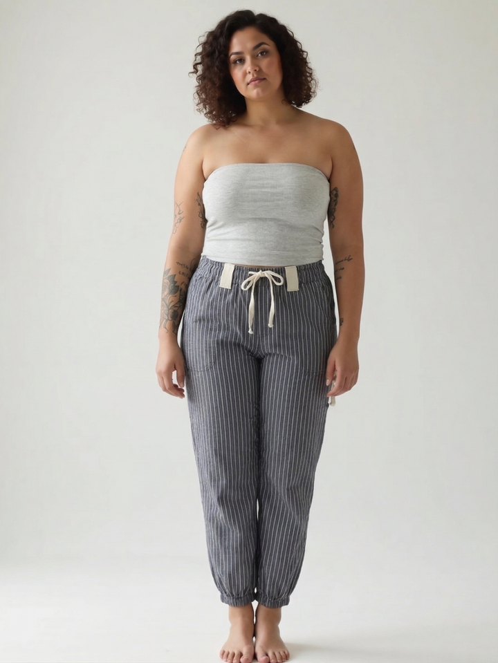 Rosaline Gauze Harem Pant- NAVY/WHITE