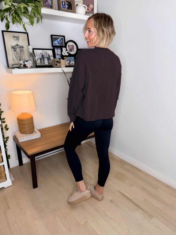 MONO B Sunday Brunch Pima Cotton Long Sleeve- COFFEE BEAN