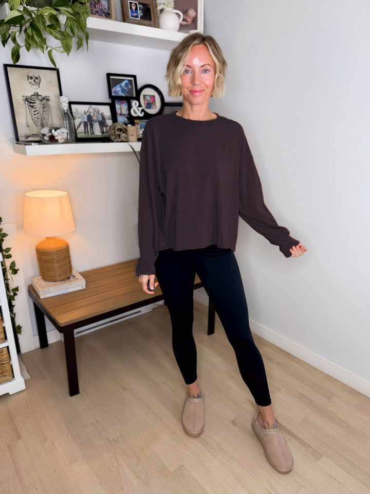 MONO B Sunday Brunch Pima Cotton Long Sleeve- COFFEE BEAN