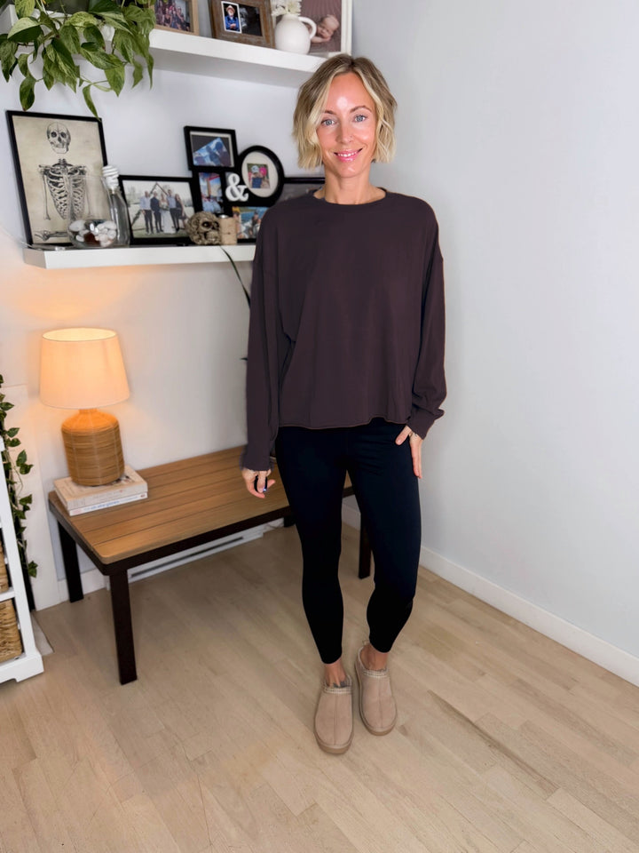 MONO B Sunday Brunch Pima Cotton Long Sleeve- COFFEE BEAN