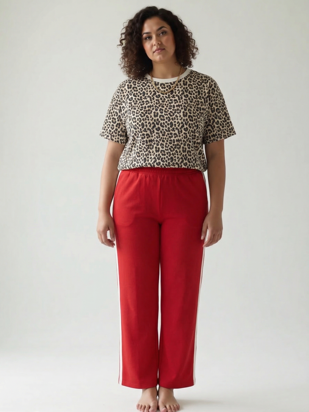 Ella Modal Straight Leg Pant- TRUE RED/CREAM-FINAL SALE