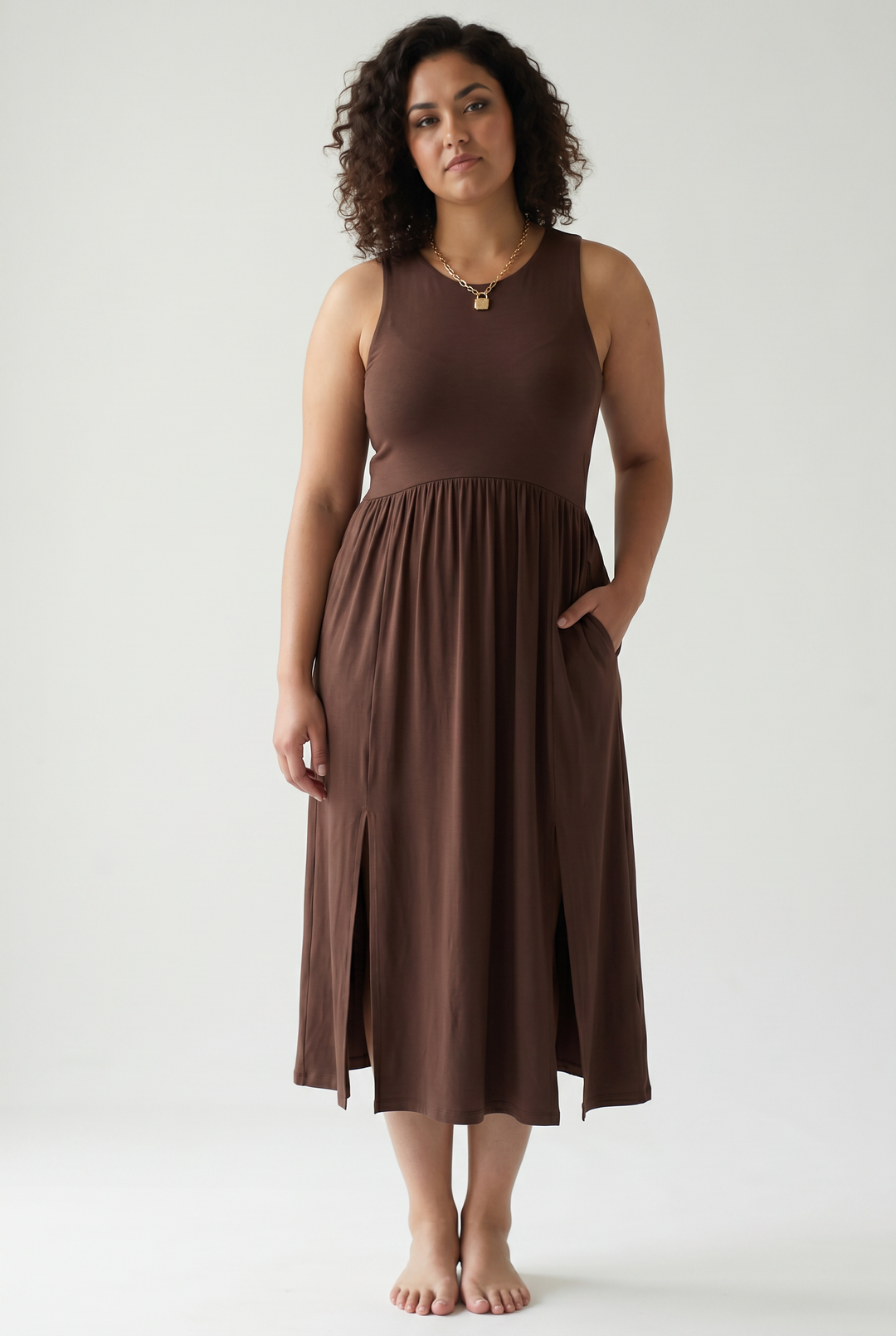 beverly midi dress Beverly Side Slit Midi Dress- CHOCOLATE – Timber + Gray